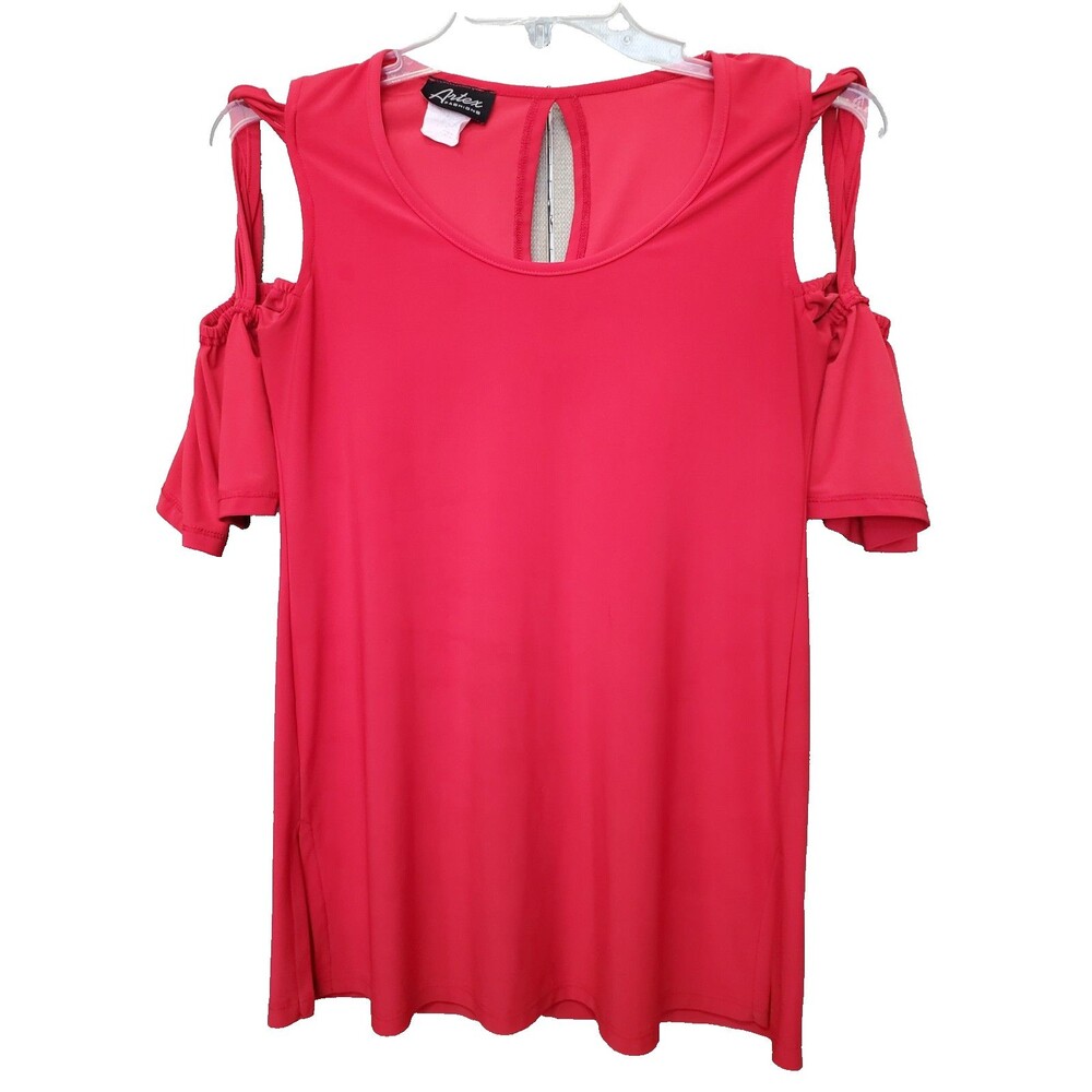Artex Fashions Red Cold Shoulder Keyhole Back Blouse Size Medium